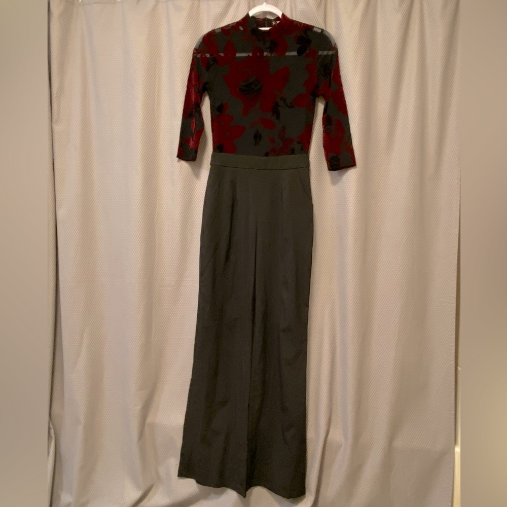 NWOT SHEIN couture flocked velvet black pants jumper